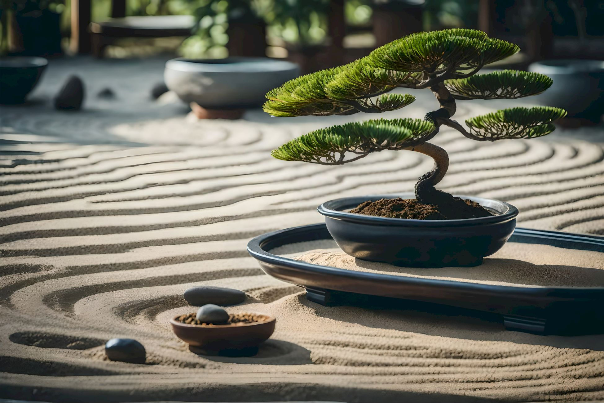 sable et plante pour jardin zen