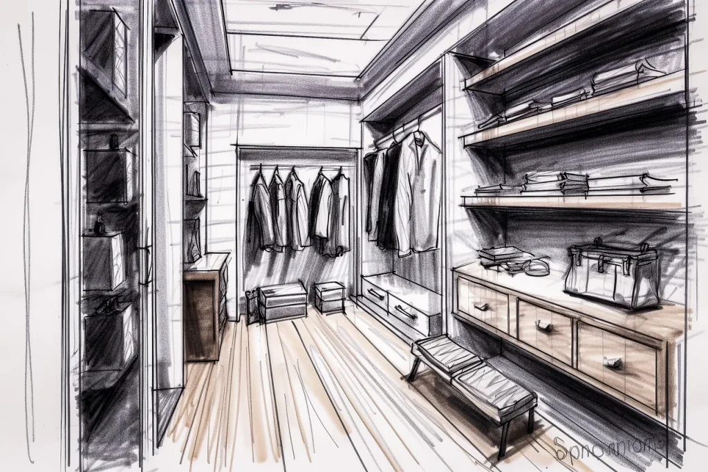 dessin d'un dressing fait par un architecte d'intérieur